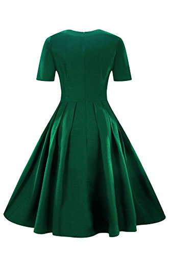 MisShow Damen Elegant 1950er Retro Vintagekleid Einfarbig Cocktailkleid Festlich Kleider Sommerkleid Knielang Grün Gr.S - 2