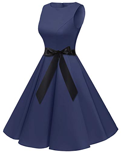 bbonlinedress 50s Retro Schwingen Vintage Rockabilly Kleid Faltenrock Navy - 3