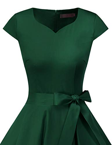 Dresstells Damen 50er Vintage Retro Cap Sleeves Rockabilly Kleider Hepburn Stil Cocktailkleider DarkGreen 2XL - 5