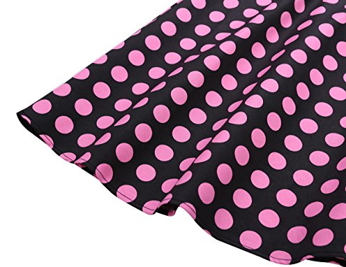 Dresstells Damen Vintage 50er Rockabilly Kurzarm Swing Kleider Partykleid Black Big Pink Dot S - 7