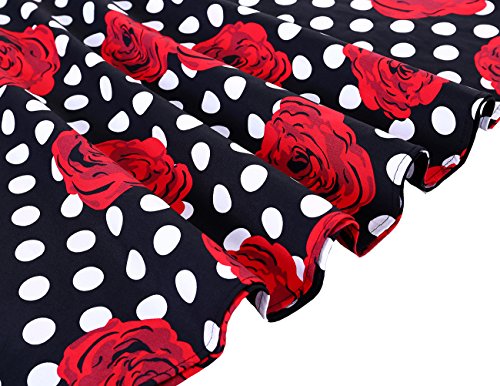 Dresstells Neckholder Rockabilly 1950er Polka Dots Punkte Vintage Retro Cocktailkleid Petticoat Faltenrock Black Red Rose Dot M - 7