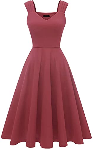 Dresstells Damen 1950er Midi Rockabilly Kleid Vintage V-Ausschnitt Cocktailkleid Faltenrock Raspberry XL - 2