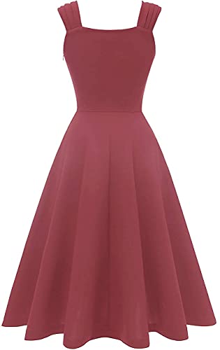 Dresstells Damen 1950er Midi Rockabilly Kleid Vintage V-Ausschnitt Cocktailkleid Faltenrock Raspberry XL - 3