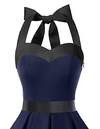 Dresstells Damen Neckholder 1950er Vintage Retro Rockabilly Kleider Petticoat Faltenrock Cocktail Festliche Kleider Navy Black M - 5