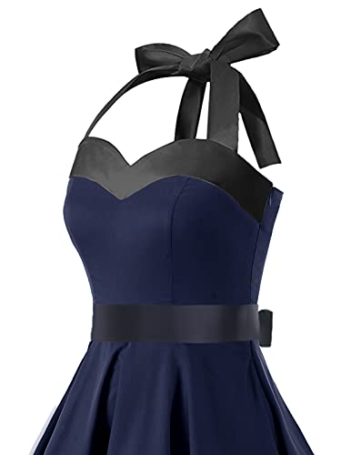 Dresstells Damen Neckholder 1950er Vintage Retro Rockabilly Kleider Petticoat Faltenrock Cocktail Festliche Kleider Navy Black M - 7