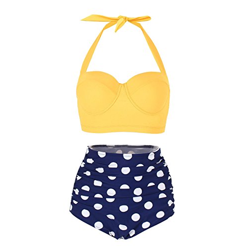 Yooeen Damen Hoher Taille Badeanzug 50er Retro Polka-Punkt Badeanzüge Bademode Zweiteiler Bikini Set Schwimmanzug