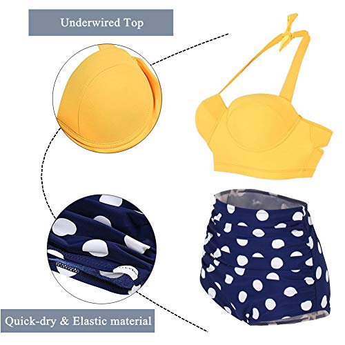 Yooeen Damen Hoher Taille Badeanzug 50er Retro Polka-Punkt Badeanzüge Bademode Zweiteiler Bikini Set Schwimmanzug - 3