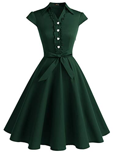 WedTrend Damen 50er Vintage Retro Rockabilly Swing Kleid Kurzer Ärmel Cocktailkleider WTP10007ForestGreenM