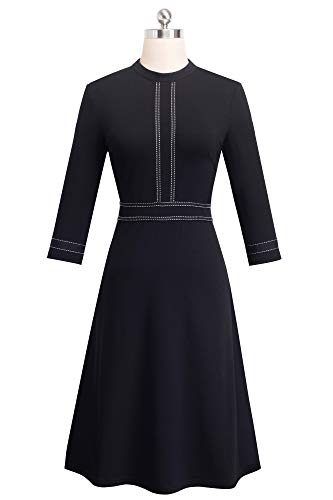 HOMEYEE Damen Vintage Rundhalsausschnitt 3/4 Ärmel Retro Knielanges Cocktailkleid A135 (EU 40 = Size L, Schwarz-B) - 3