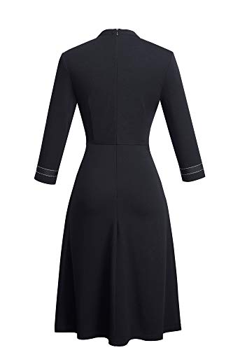 HOMEYEE Damen Vintage Rundhalsausschnitt 3/4 Ärmel Retro Knielanges Cocktailkleid A135 (EU 40 = Size L, Schwarz-B) - 2