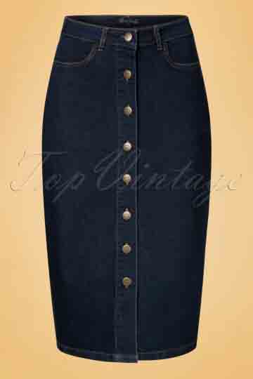 70s Rita Denim Pencil Skirt in Ink Blue