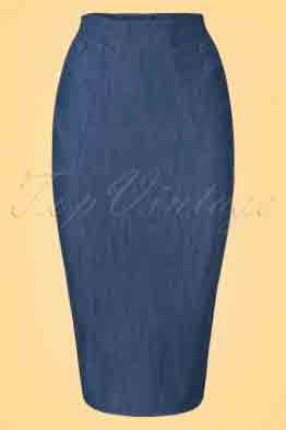 50s Nicky Lee Denim Pencil Skirt in Navy