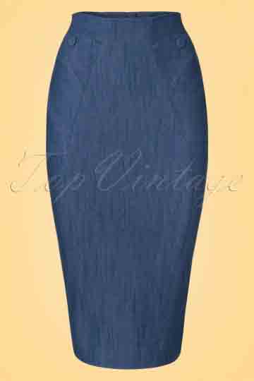 50s Nicky Lee Denim Pencil Skirt in Navy