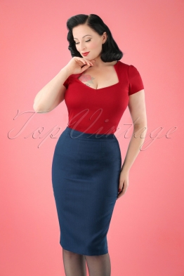 50s Paula Pencil Skirt in Midnight Blue